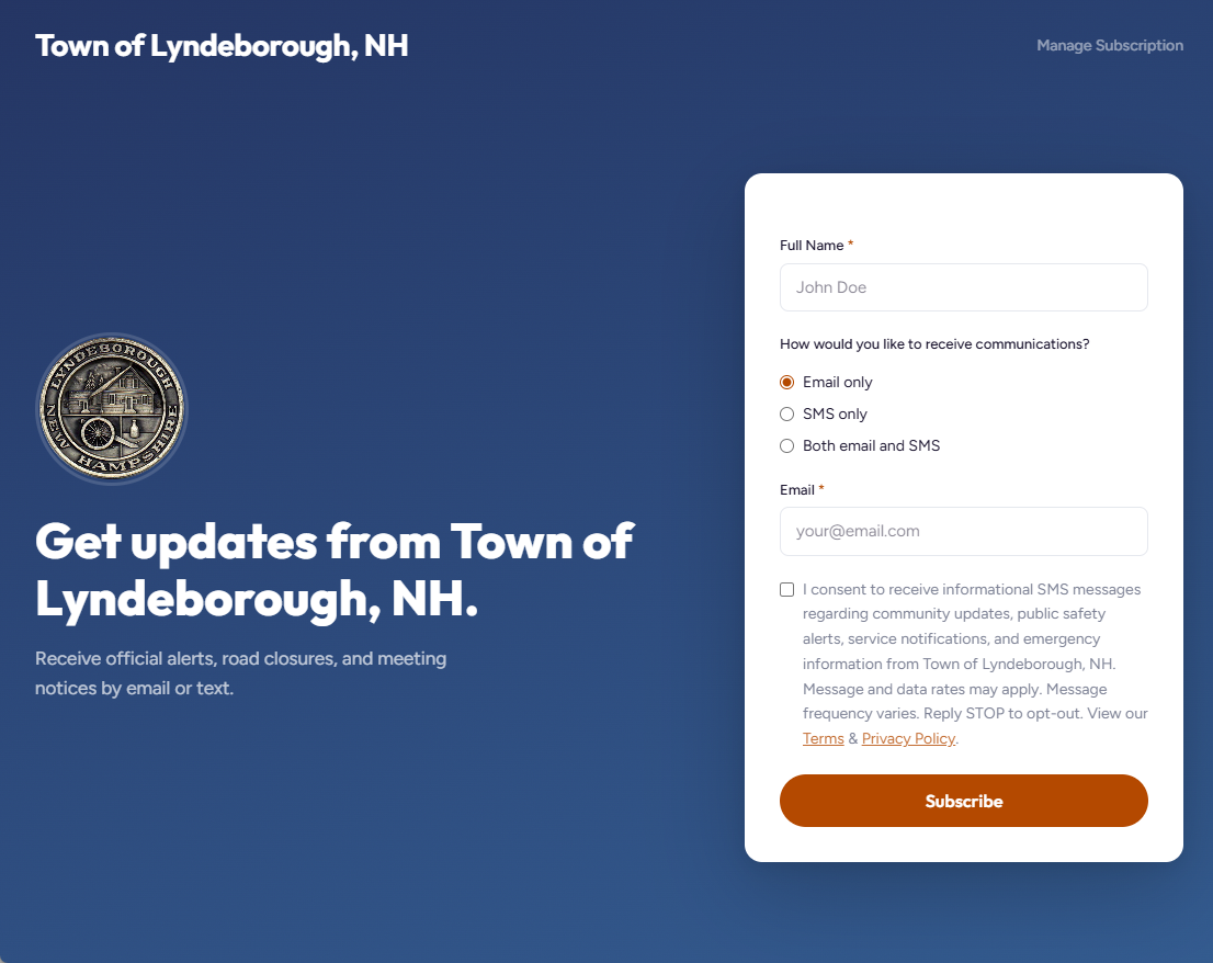 Broadcast subscription page